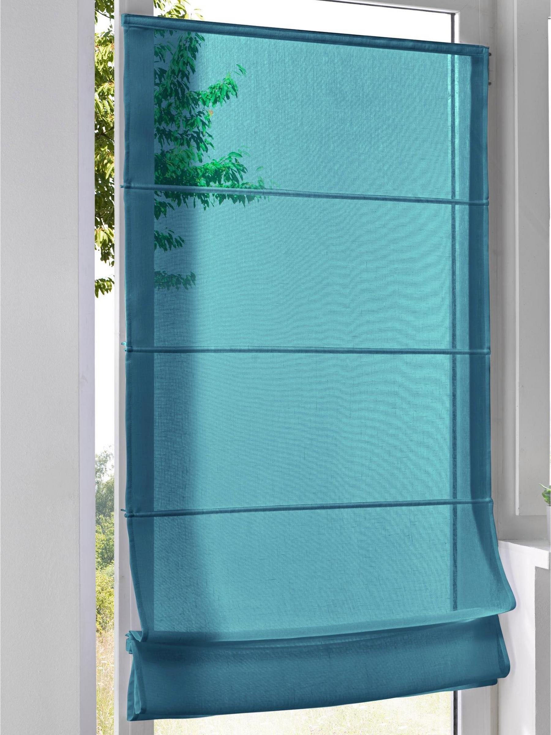 Raffrollo KUTTI "Brondby Move" Gr. 7, blau (türkis), B:90cm H:130cm, Obermaterial: 100% Polyester, Raffrollos, Klemmfix, Klemmträger, halbtransparent, uni, Basic, pflegeleicht