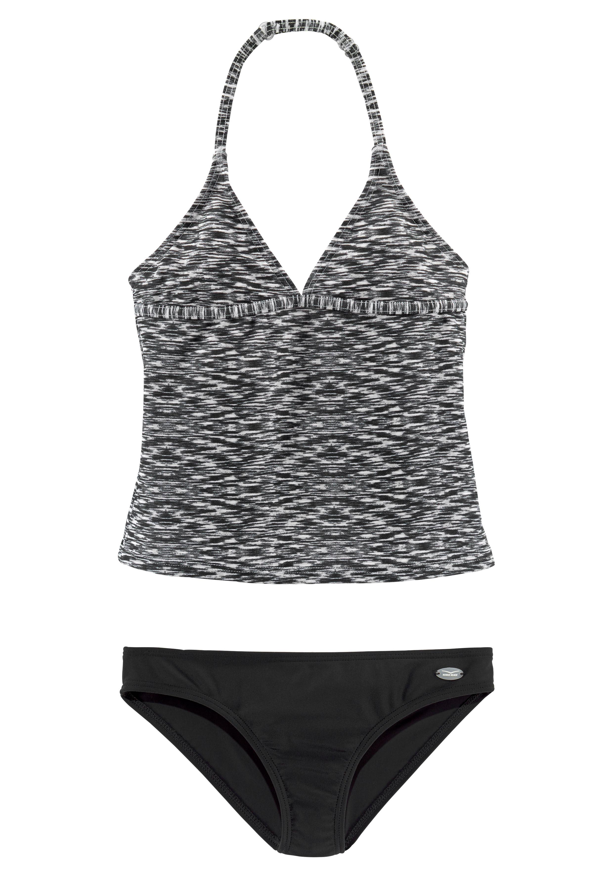Tankini VENICE BEACH, Kinder, Gr. 134/140, N-Gr, schwarz-weiß (schwarz, weiß), Polyamid, Melange-Effekt, Bikini-Sets, verstellbare Träger, unifarbene Hose Image