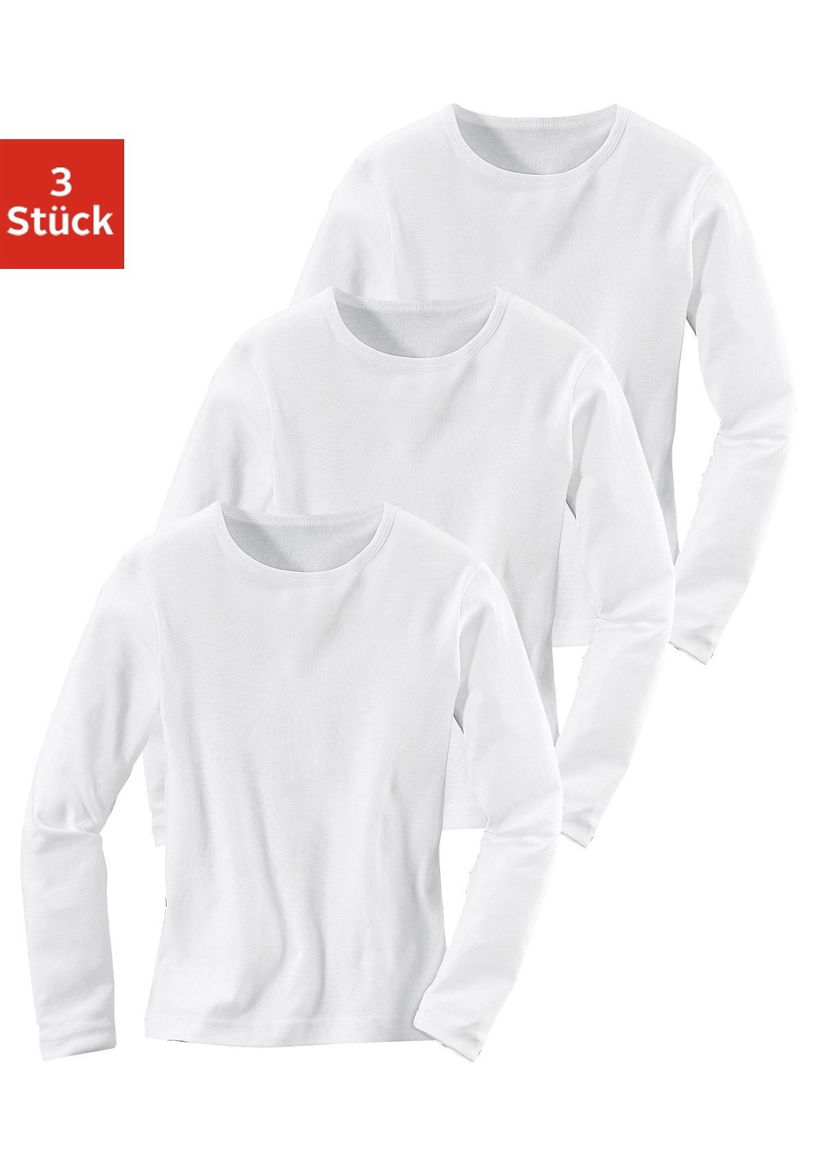 Langarmshirt H.I.S, Kinder, Gr. 152, weiß, Feinripp, Obermaterial: 100% Baumwolle, unifarben, Basic, bequem hüftbedeckend, Rundhals, abgesteppte Kante, Shirts, in Rippenqualität Image