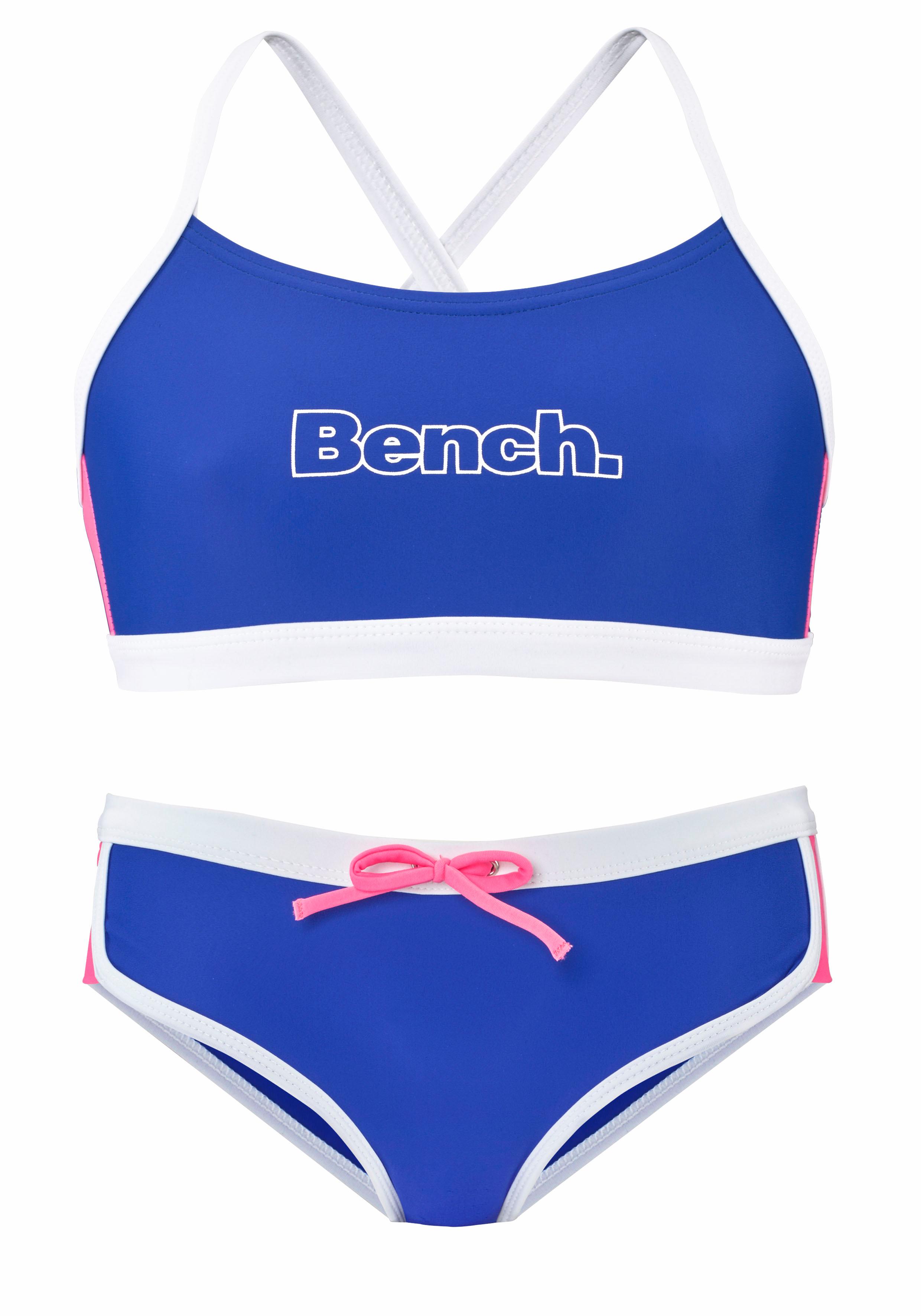 Bustier-Bikini BENCH., Kinder, Gr. 146/152, N-Gr, blau (blau, pink), Polyamid, Bikini-Sets, mit Kontrastdetails Image