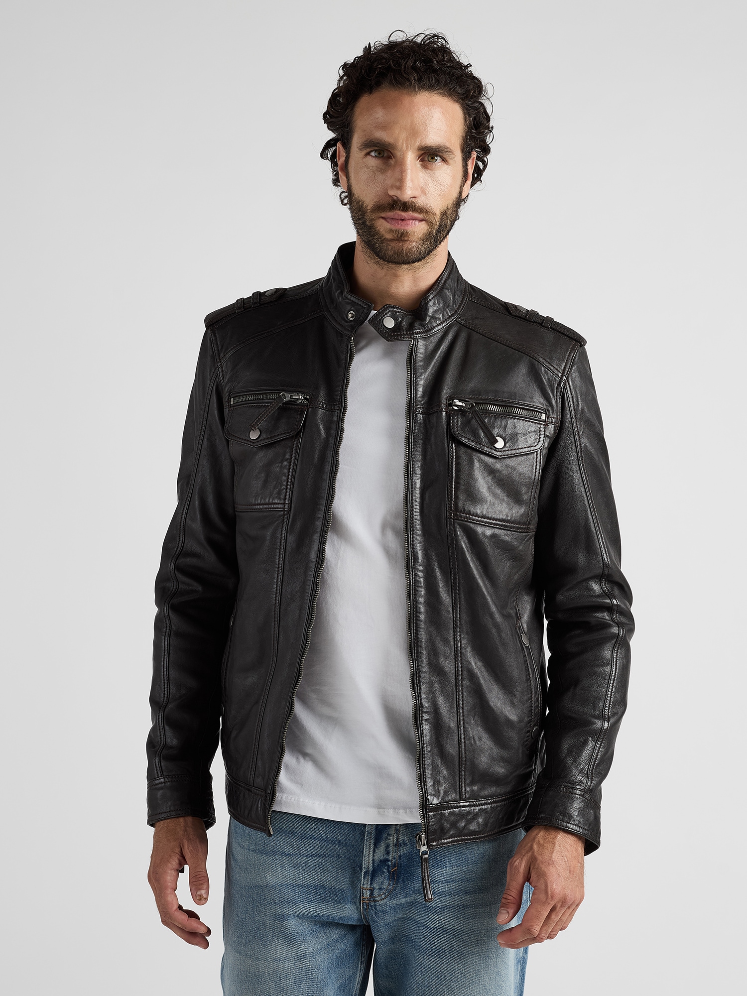 Bikerjacke JCC "1101019-2", Herren, Gr. M, braun, Obermaterial: 100% Leder Lamm; Futter: 50% Polyester, 50% Baumwolle; Ärmelfutter: 100% Polyester, Jacken