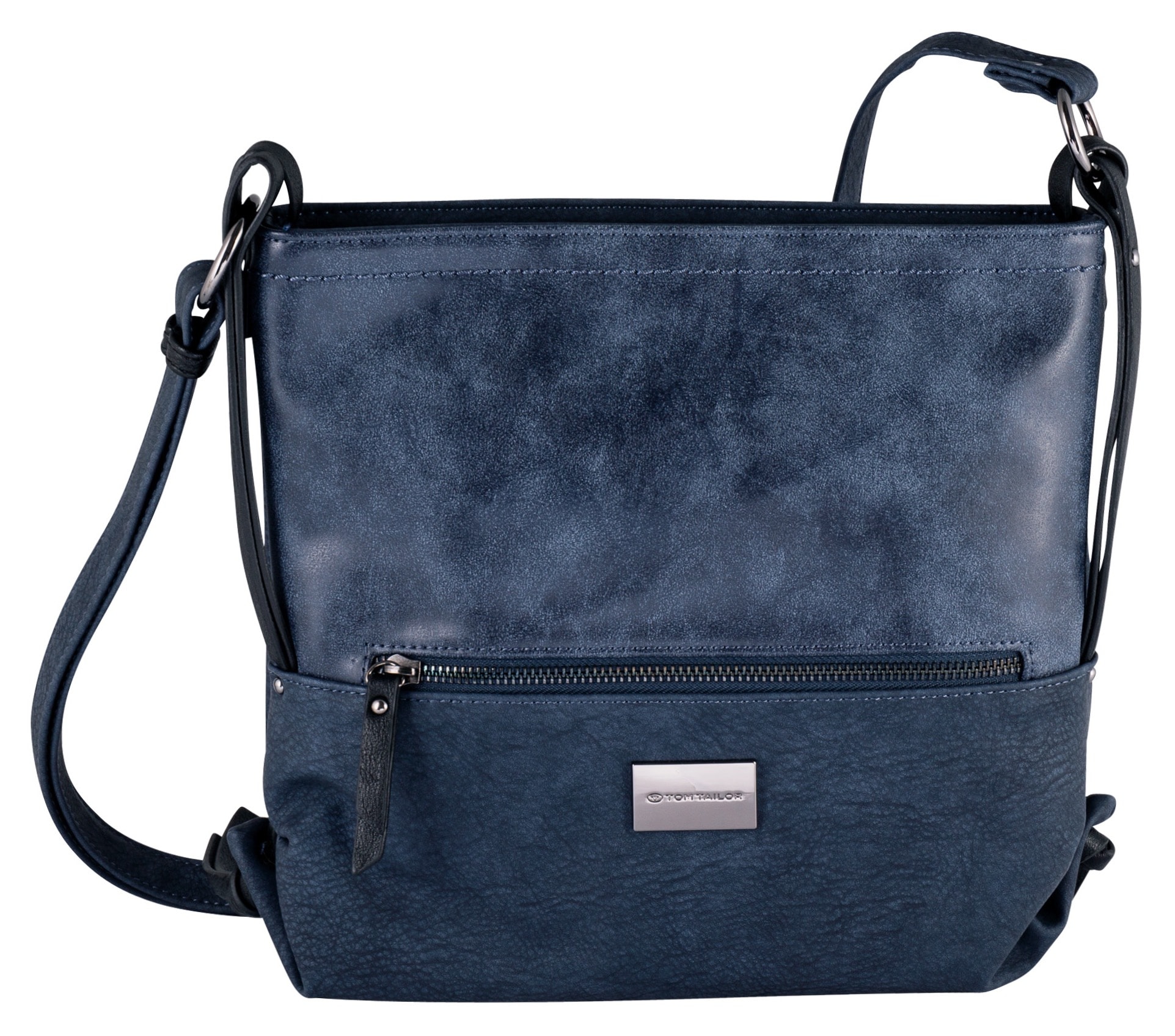 Umhängetasche TOM TAILOR "ELIN FLASH", Damen, Gr. B/H/T: 28,5cm x 26cm x 9cm, blau, Lederimitat, Taschen Umhängetasche, mit Bänderapplikation