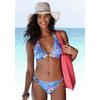 Bikini-Hose S.OLIVER "Maya", Damen, Gr. 38, N-Gr, blau (blau, bedruckt), Polyamid, floral, Badehosen, mit Zierringen in Horn-Optik