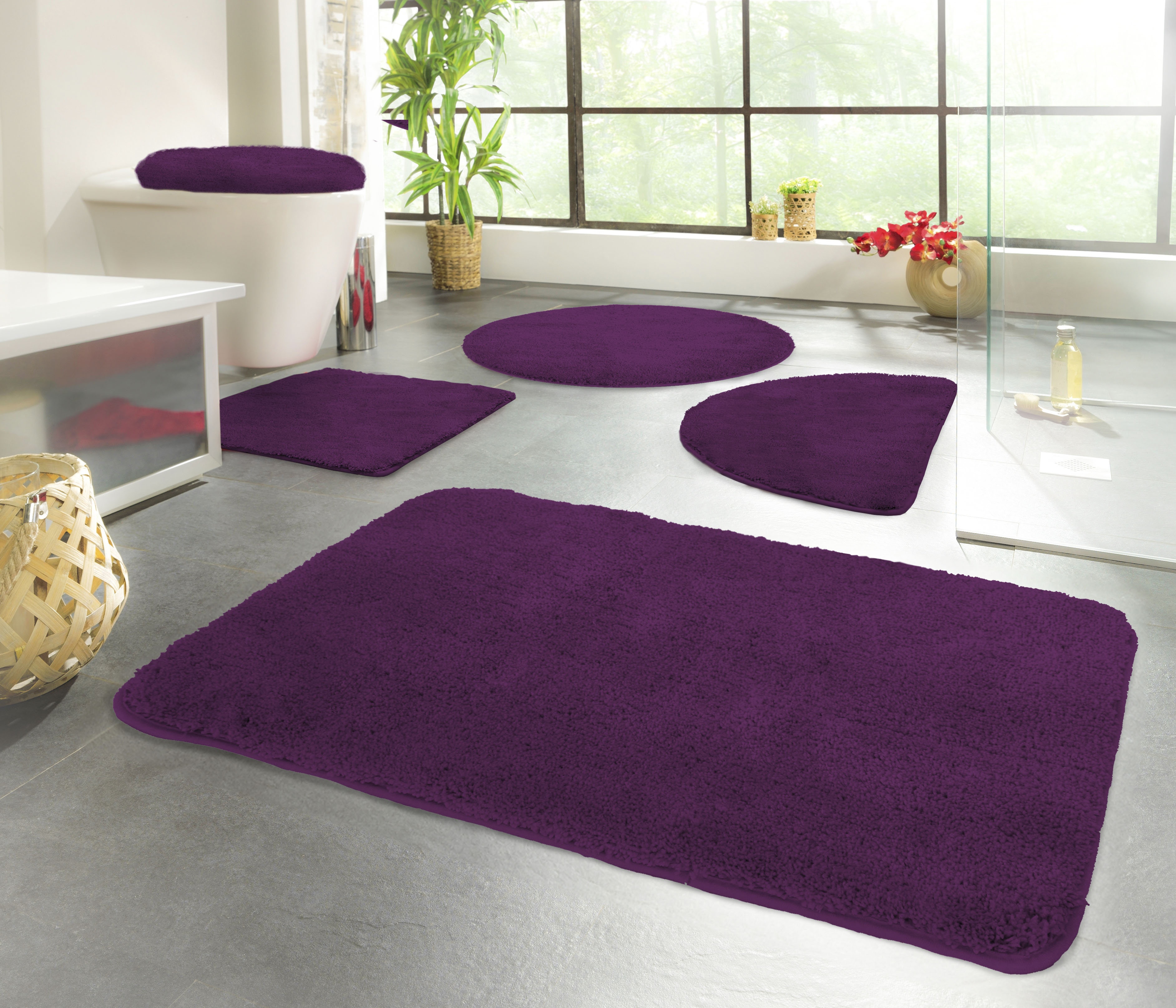 Badematte KINZLER "Chaozhou" Gr. 1, lila (aubergine), H:20mm, Polyester, Badematten, Badematte, Badteppich, Uni Farben, weich, als rechteckig, rund & Set erhältlich