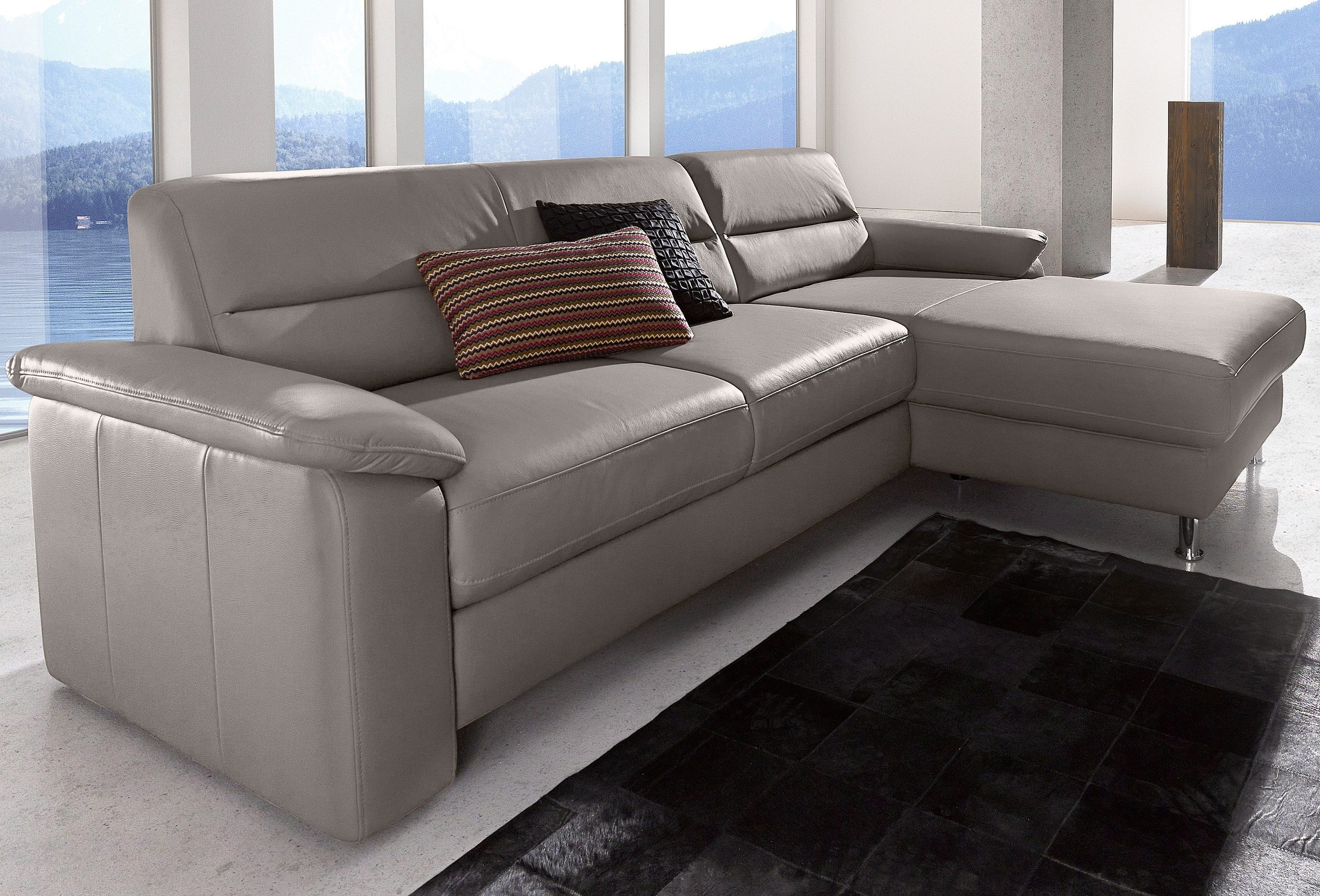 Ecksofa SIT & MORE "Top Ascara L-Form", grau (delphin), B:251cm H:85cm T:165cm, NaturLeder;Luxus-Microfaser (100% Polyester), Sofas, Ecksofa, inklusive Boxspring/Federkern-Polsterung, komfortablem Federkern
