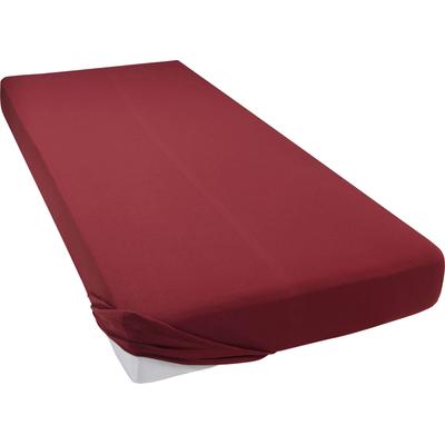 Spannbettlaken BELLANA "Mako-Jersey exclusiv in Gr. 90x200, 140x200 oder 180x200 cm", rot (rubin), B:120-130cm L:200cm, Mako-Jersey, Obermaterial: 100% Baumwolle, Laken, aus Baumwolle, für Matratzen bis 25 cm Höhe, Bettlaken, Spannbetttuch Image