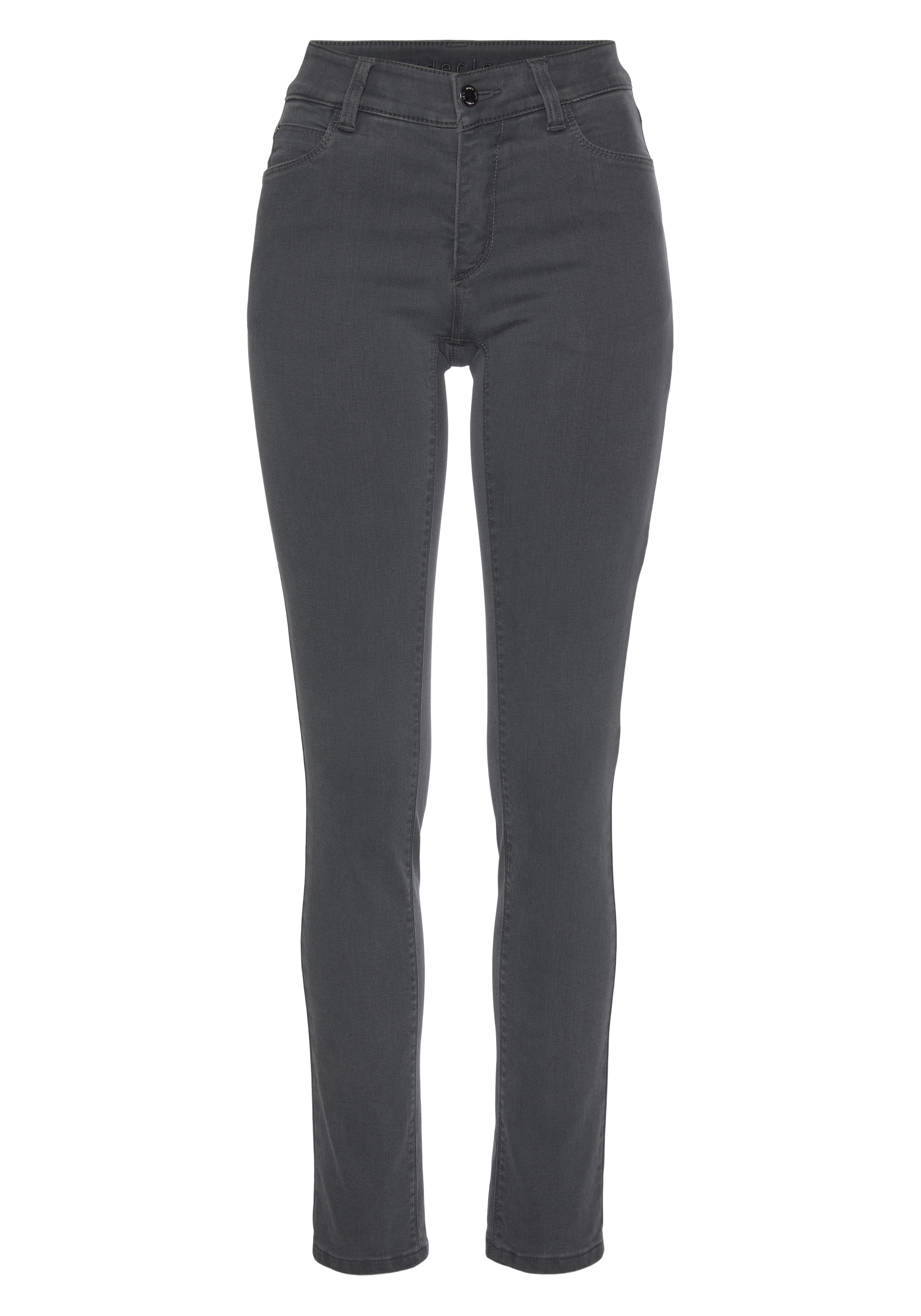 Slim-fit-Jeans WONDERJEANS "Classic", Damen, Gr. 44, Länge 32, grau (dunkelgrau used), Denim/Jeans, Obermaterial: 65% Baumwolle, 29% Polyester, 6% Elasthan, Abriebeffekte, figurbetont knöchellang, Jeans, Klassischer gerader Schnitt Image