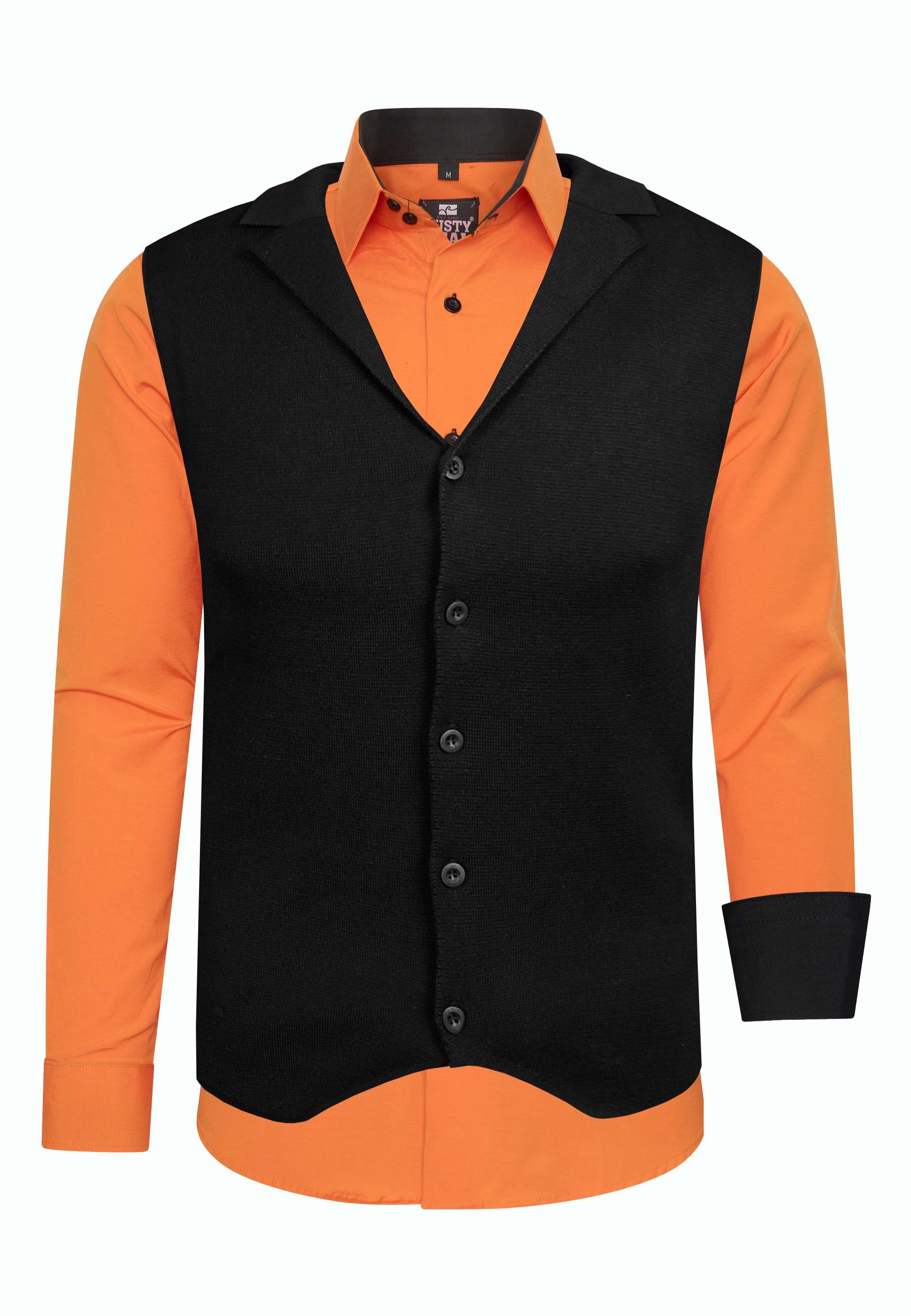 Langarmhemd RUSTY NEAL, Herren, Gr. 4XL, EURO-Größen, orange, 60% Baumwolle, 37% Polyester, 3% Elasthan, mehrfarbig, Hemden, inklusive Langarmhemd und Weste Image