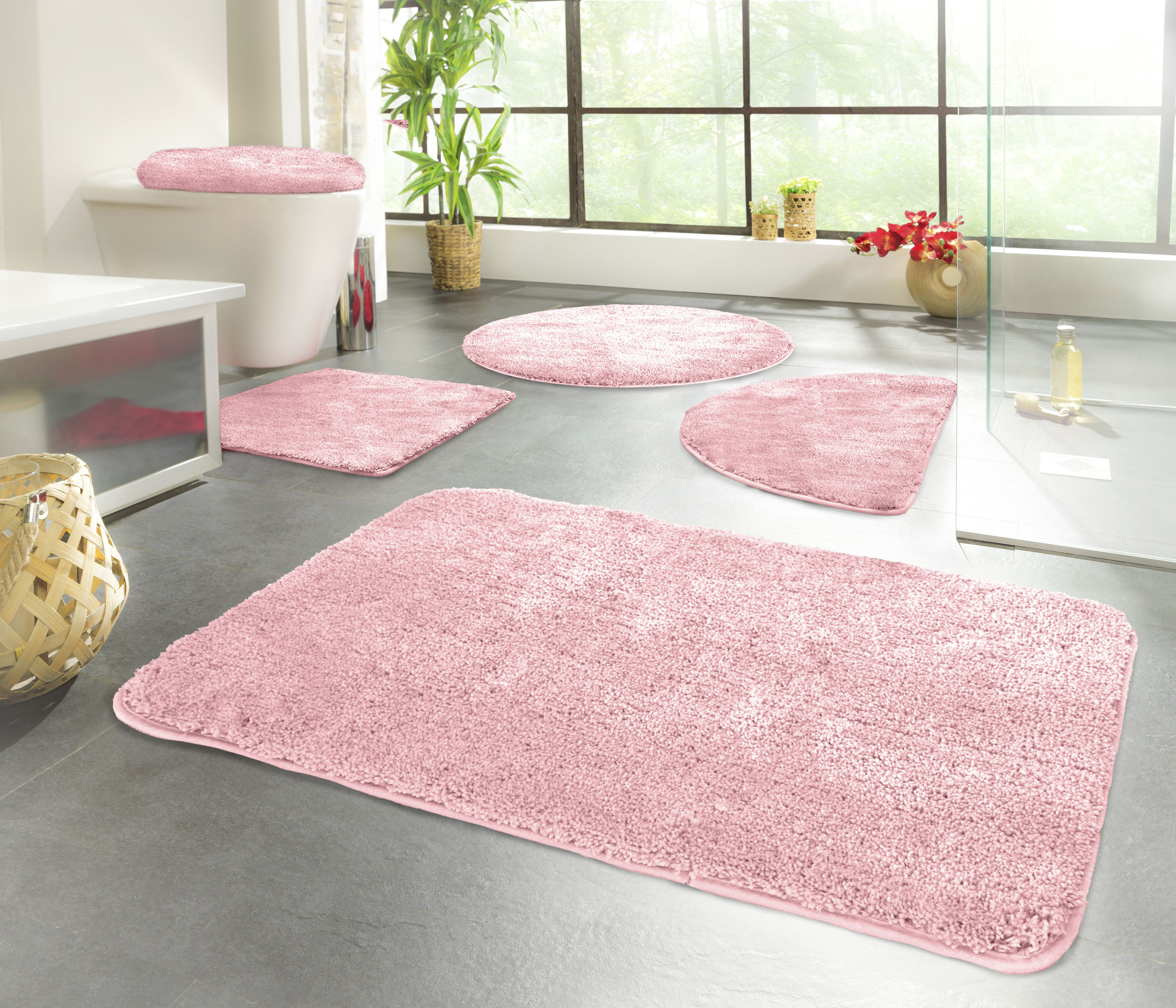 Badematte KINZLER "Chaozhou" Gr. 3, rosa (rosé), H:20mm, Polyester, Badematten, Badematte, Badteppich, Uni Farben, weich, als rechteckig, rund & Set erhältlich