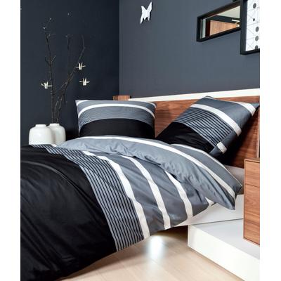 Bettwäsche JANINE "J. D. 8468", grau (grau, schwarz), B/L: 240cm x 220cm, 2 St., Mako-Satin, B/L: 80cm x 80cm & 80cm x 80cm, Mako-Satin, Obermaterial: 100% Baumwolle, Bettwäsche, Bettwäsche im Streifen-Design in verschiedenen Qualitäten Image