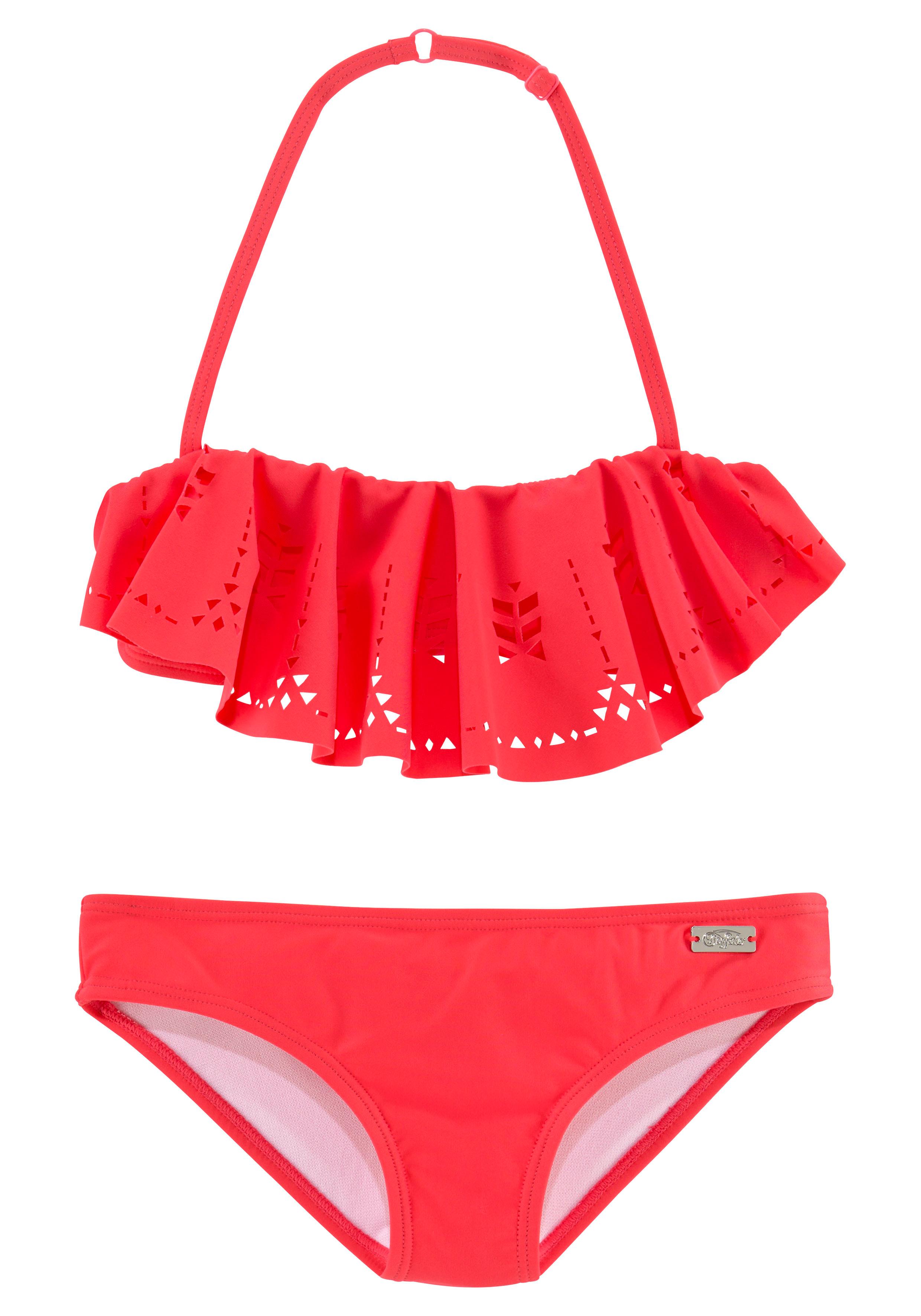 Bandeau-Bikini BUFFALO, Kinder, Gr. 170/176, N-Gr, rot (hummer), Polyamid, unifarben, Bikini-Sets, mit modischem Volant Image