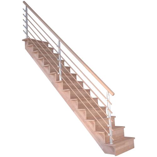 „STARWOOD Systemtreppe „“Massivholz Lindos, Design-Geländer Holzrundstäbe““ Treppen Durchgehende Wangenteile Gr. gerade, beige (natur) Treppen“