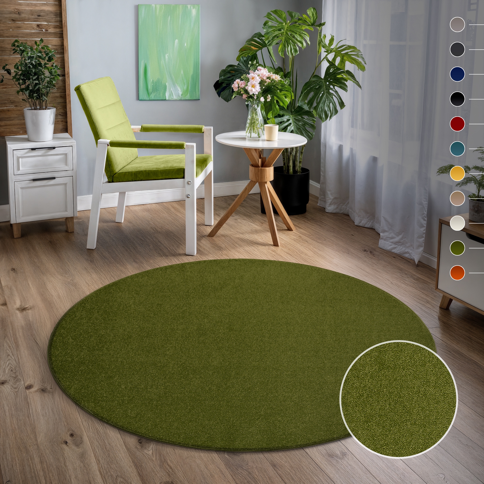 Teppich SANAT "Uni", grün, H:13mm Ø:150cm, Kunstfaser, Teppiche, robuster Kurzflorteppich, große Farbauswahl, Wohnzimmer, alle Räume Image