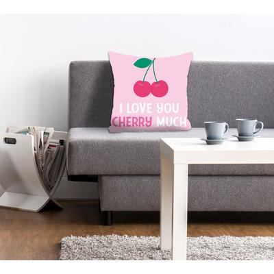 Dekokissen QUEENCE "I LOVE YOU CHERRY MUCH", rosa (rosa, bedruckt), B:40cm L:40cm, Polyester, Dekokissen_Sitzkissen_Kissenhüllen, Kissenhülle ohne Füllung, 1 Stück Image
