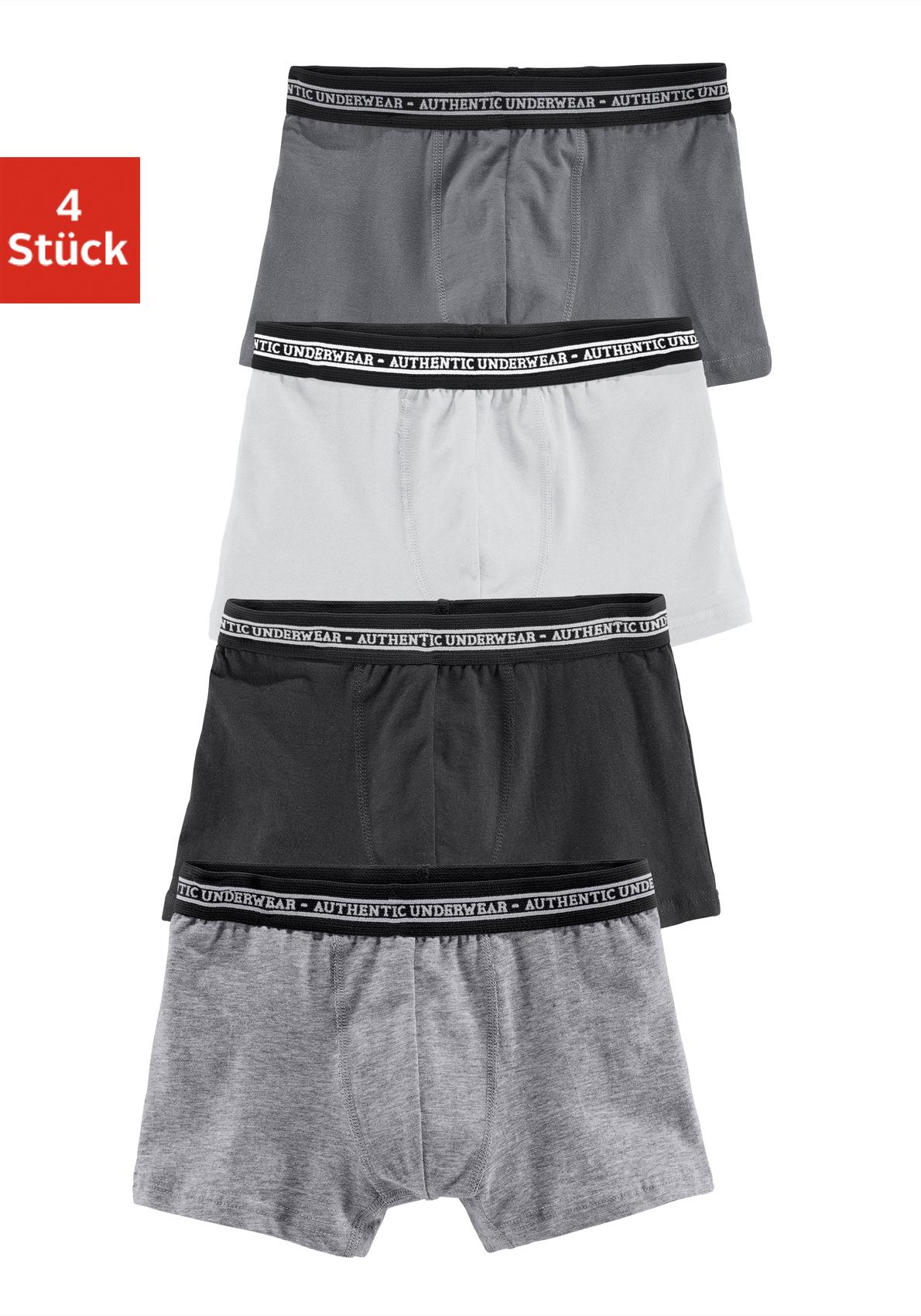 Boxer AUTHENTIC LE JOGGER "Boxershorts für Jungen", Kinder, Gr. 170/176, schwarz-weiß (grau, meliert, schwarz, weiß, grau), Jersey, Obermaterial: 95% Baumwolle, 5% Elasthan, unifarben, körpernah, Unterhosen, in klassischer Passform mit Webbund Image