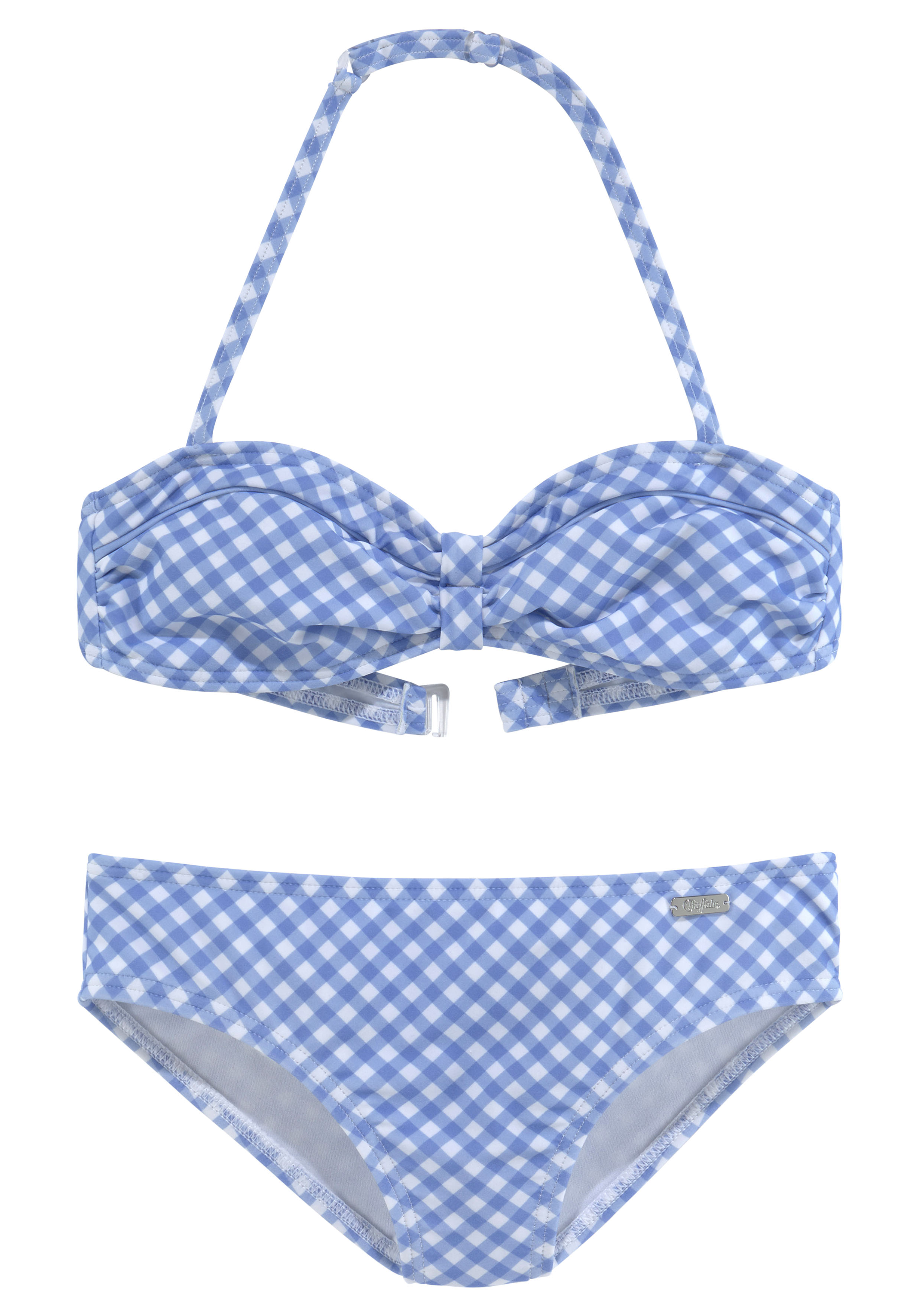 Bandeau-Bikini BUFFALO "Karo Kids", Kinder, Gr. 146/152, N-Gr, weiß (hellblau, weiß), Recycling-Polyamid, kariert, Bikini-Sets, mit unifarbenen Details Image
