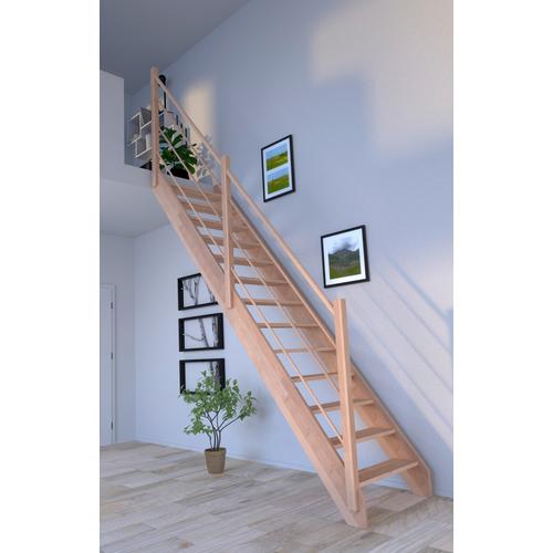 „STARWOOD Raumspartreppe „“Massivholz Rhodos, Holz-Holz Design Geländer Links““ Treppen Durchgehende Wangenteile Gr. gerade, beige (natur) Treppen“