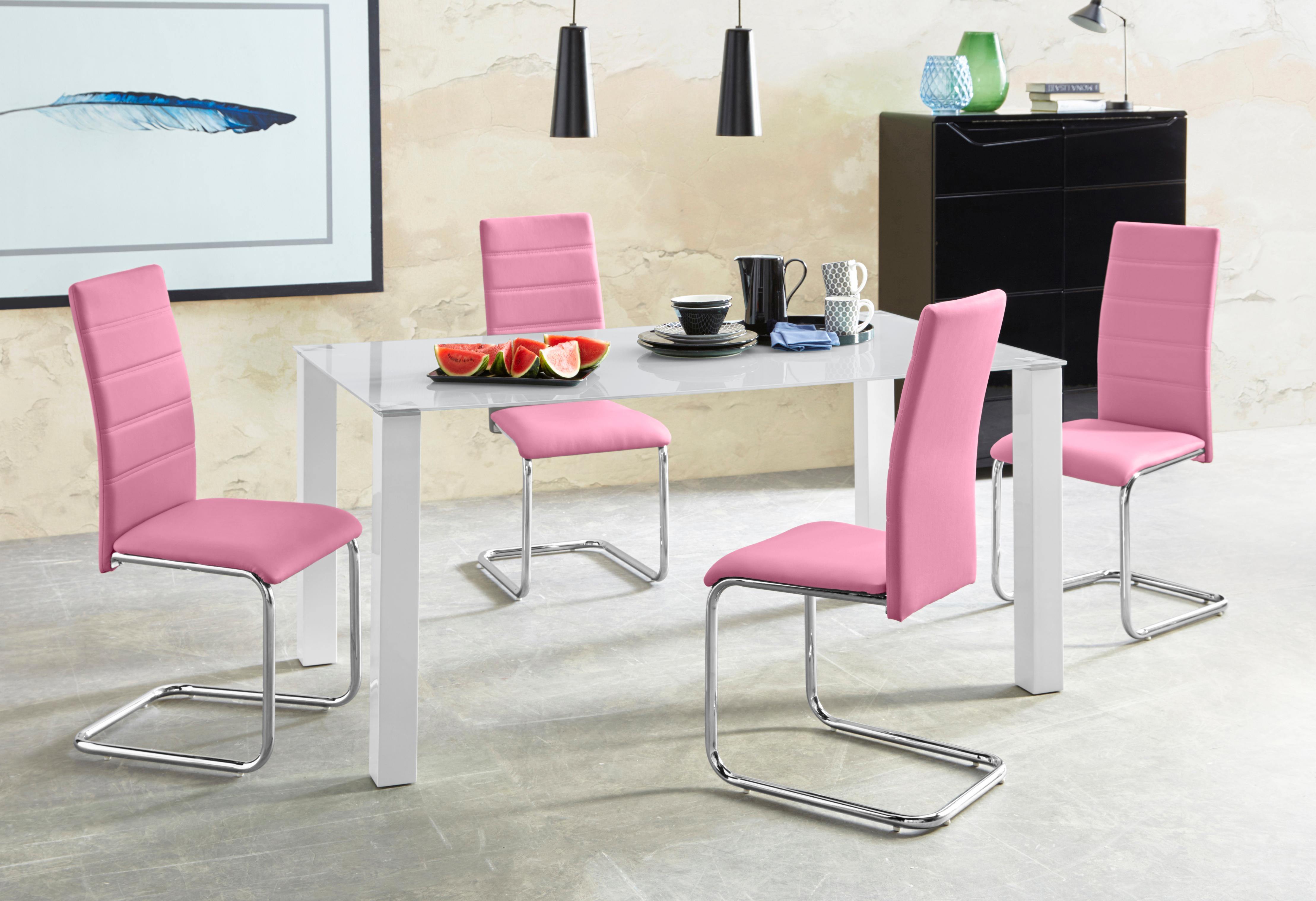 Essgruppe INOSIGN "Normadora", bunt (weiß, pink,), Microfaser, Sitzmöbel-Sets, mit Glastisch, Freischwinger belastbar bis 120 KG