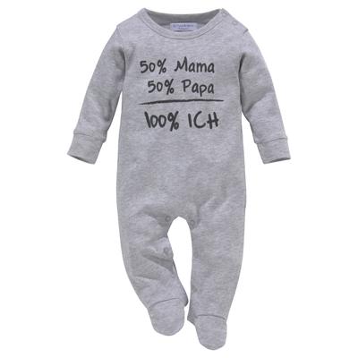 Schlafoverall KLITZEKLEIN "50% Mama, 50% Papa" Gr. 62/68, N-Gr, grau (grau, meliert) Baby Overalls aus Bio-Baumwolle