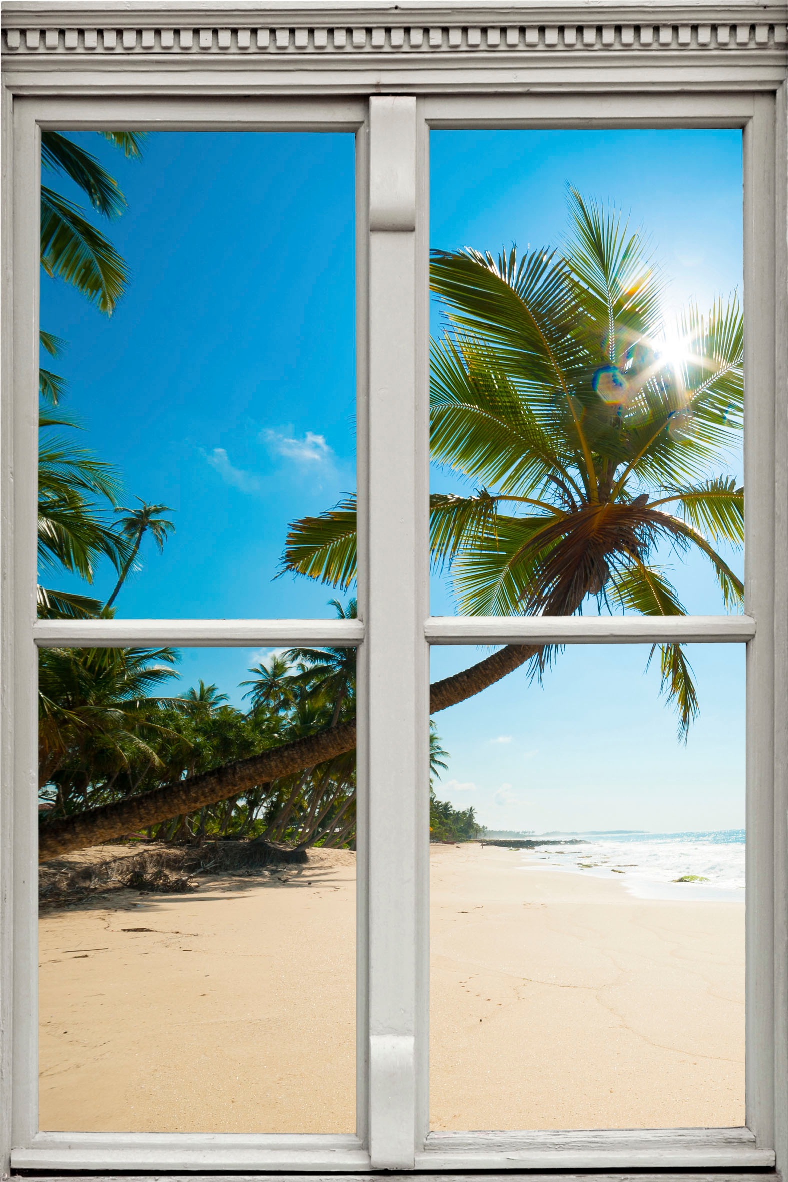 Wandsticker QUEENCE "Palmenstrand", bunt, B:40cm H:60cm T:0,1cm, Wandtattoos, Wandsticker, Wandbild, selbstklebend, 3D, Fenster