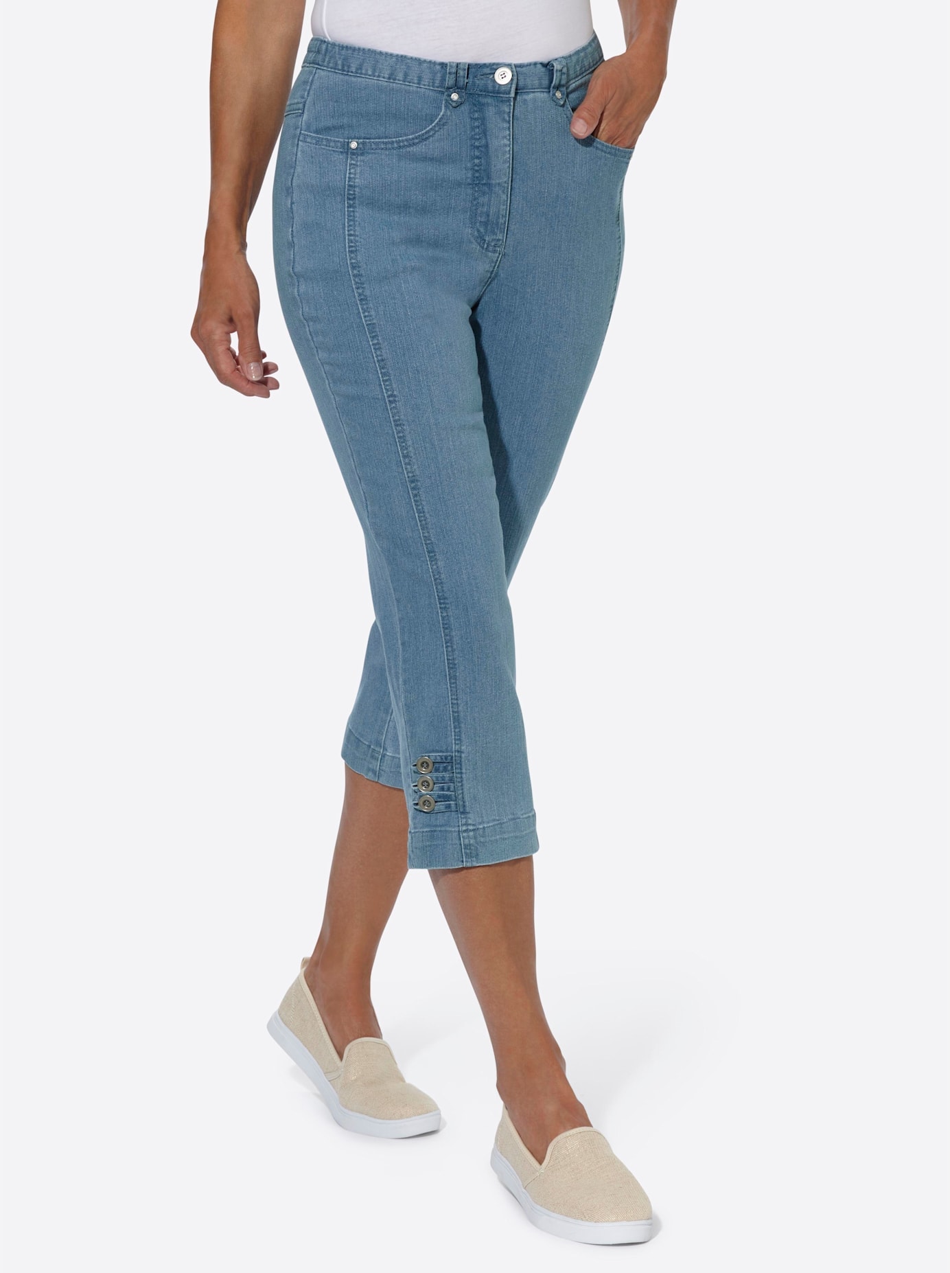 7/8-Jeans CASUAL LOOKS, Damen, Gr. 46, Normalgrößen, blau (blau, bleached), 78% Baumwolle, 20% Polyester, 2% Elasthan, unifarben, 7/8-Länge, Jeans