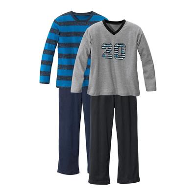 Pyjama AUTHENTIC LE JOGGER, Kinder, Gr. 146/152, blau (türkis, gestreift, grau, meliert), Jersey, Obermaterial: 100% Baumwolle, gestreift, bedruckt, Basic, lässig geschnitten lang, Rundhals, Langarm abgesteppte Kante, Homewear-Sets, mit lässigem... Image