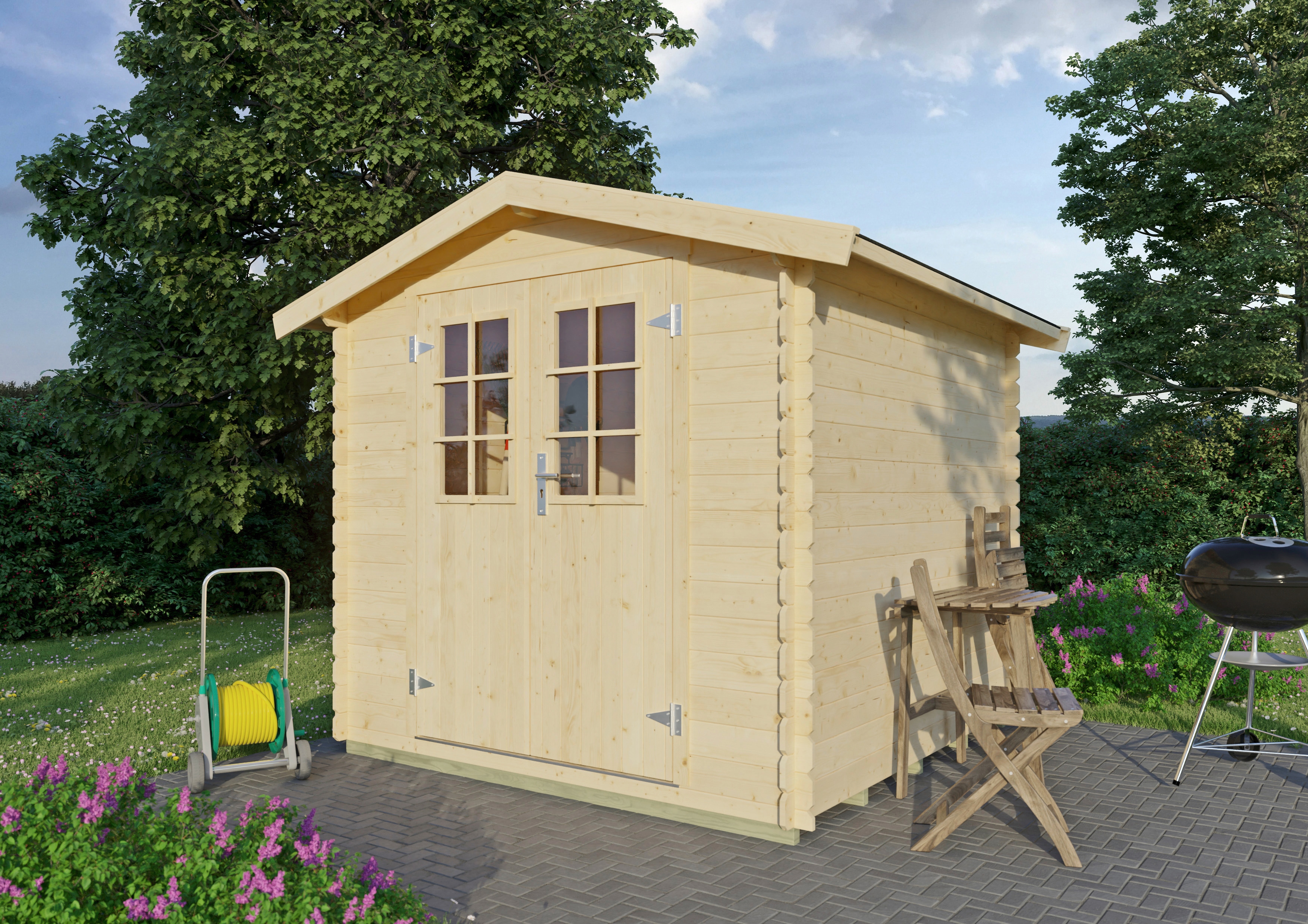 Gartenhaus KIEHN-HOLZ "Eisberg 3", beige (naturbelassen), Fußboden im Gartenhaus, Dachschindeln, Holzwerkstoff, Gartenhäuser, Gartenhaus