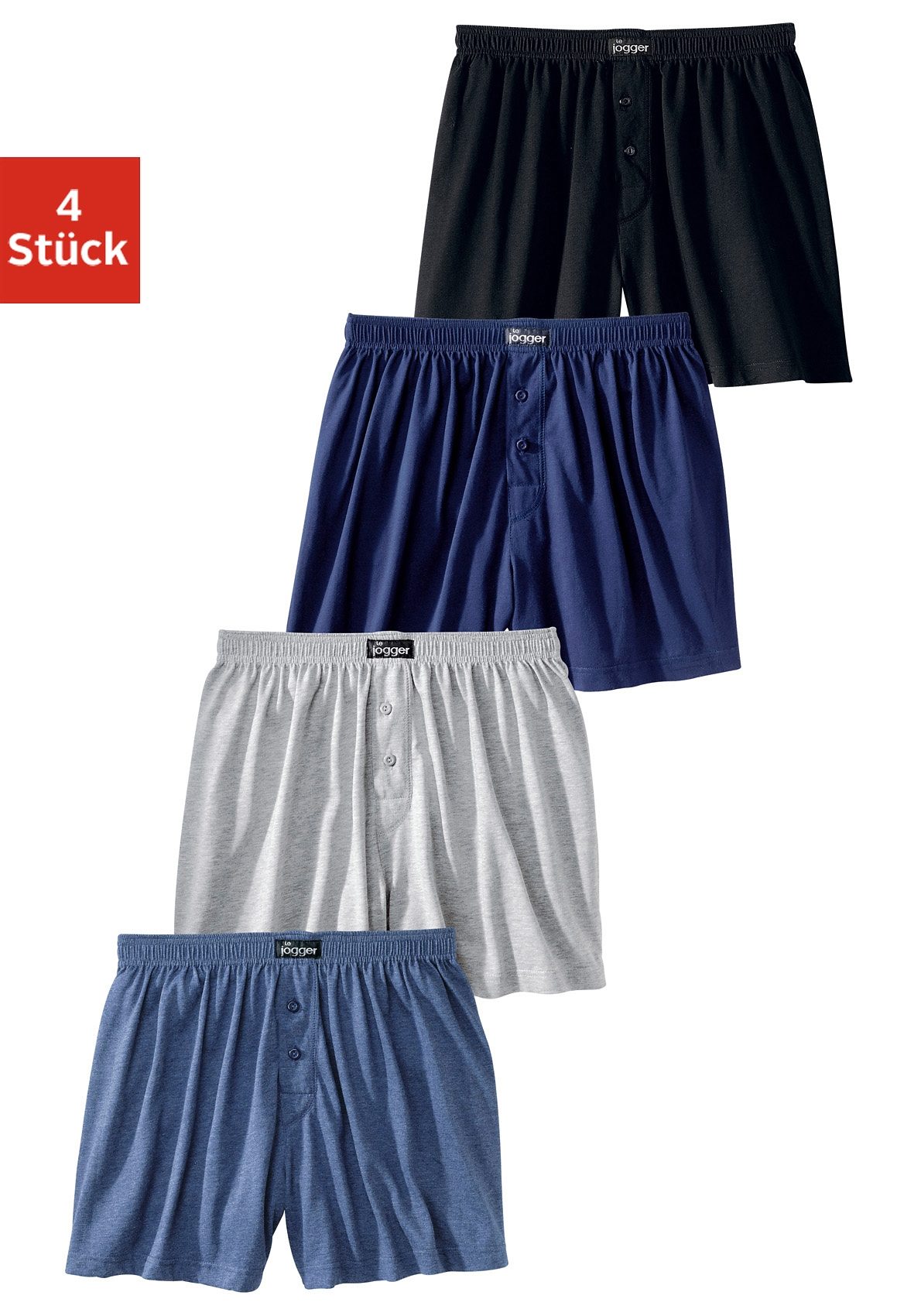 Weiter Boxer LE JOGGER, Herren, Gr. 7, blau (schwarz, marine, grau, meliert, blau, meliert), Jersey, Obermaterial: 100% Baumwolle, unifarben, bequem, Unterhosen, aus angenehm weicher Baumwoll-Qualität, Topseller Image