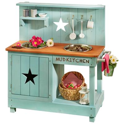 Outdoor-Spielküche MUDDY BUDDY "Adventurer Star", blau (petrol), Spielküchen, KinderB:80cm H:90cm T:40cm, Holz, Matschkü