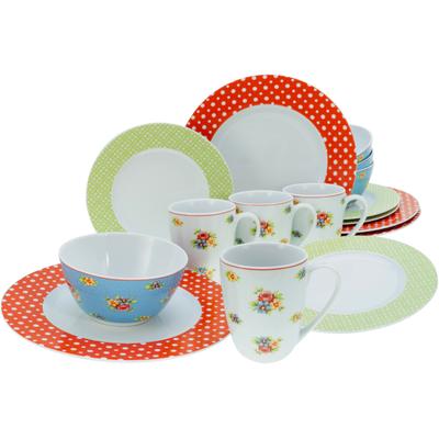 Kombiservice CREATABLE "Geschirr-Set Emily", bunt, 16 tlg., Porzellan, Geschirr-Sets, Service, romantisches Blumendekor,