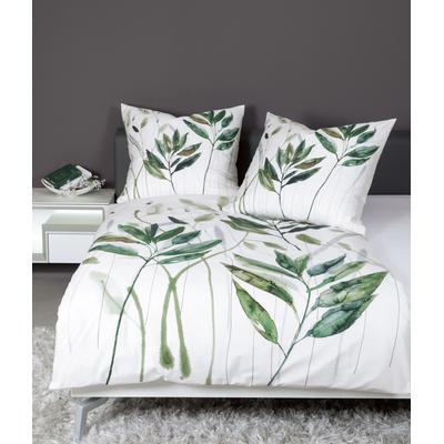 Wendebettwäsche JANINE "modern art 42066", grün, B/L: 155cm x 220cm, , Mako-Satin, B/L: 80cm x 80cm, Mako-Satin, Obermaterial: 100% Baumwolle, Bettwäsche, mit Blättern Image