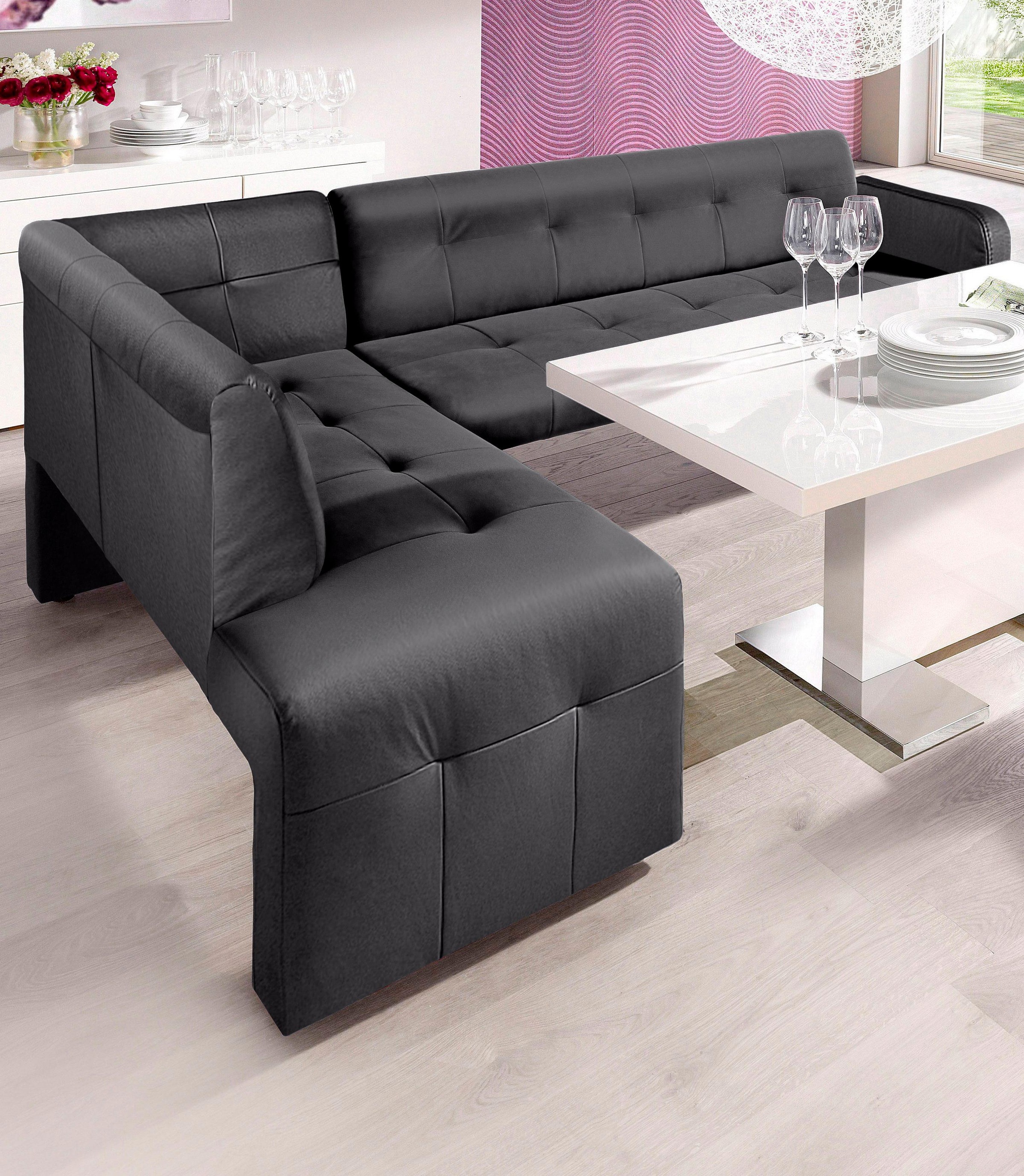 Essbank EXXPO - SOFA FASHION "Barista, bequem und elegant, hohe Bodenfreiheit", grau (anthrazit), B:197cm H:82cm T:265cm, Luxus-Microfaser (100% Polyester), Sitzbänke, Essbank, Eckbank Barista bequem und elegant, hochwertige Detailverarbeitung