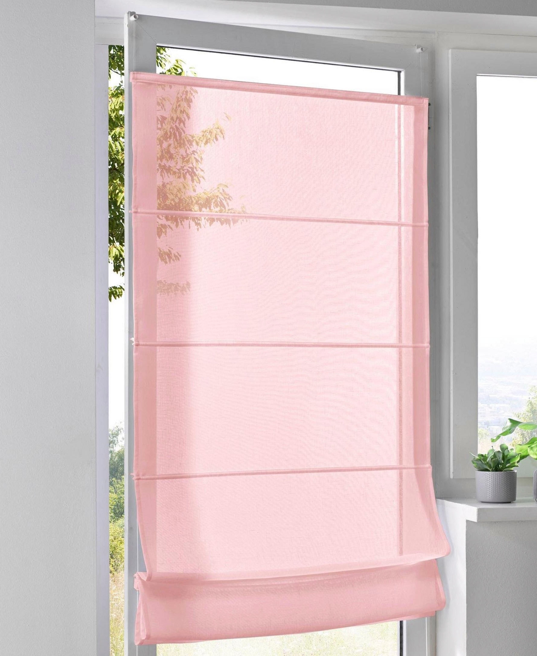Raffrollo KUTTI "Brondby Move" Gr. 2, rosa (rosé), B:50cm H:130cm, Obermaterial: 100% Polyester, Raffrollos, Klemmfix, Klemmträger, halbtransparent, uni, Basic, pflegeleicht