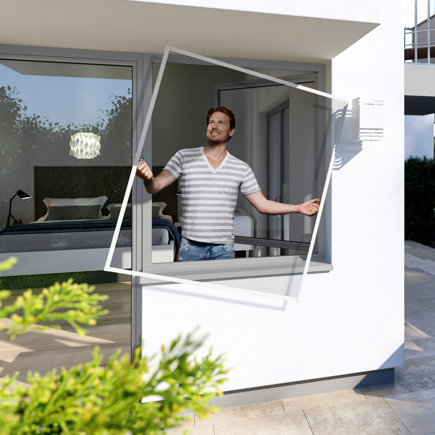 Insektenschutz-Fensterrahmen WINDHAGER "Spannrahmen PLUS", weiß (rahmen: weiß gewebe: anthrazit), B:100cm H:120cm, Insektenschutzgitter, BxH: 100x120 cm