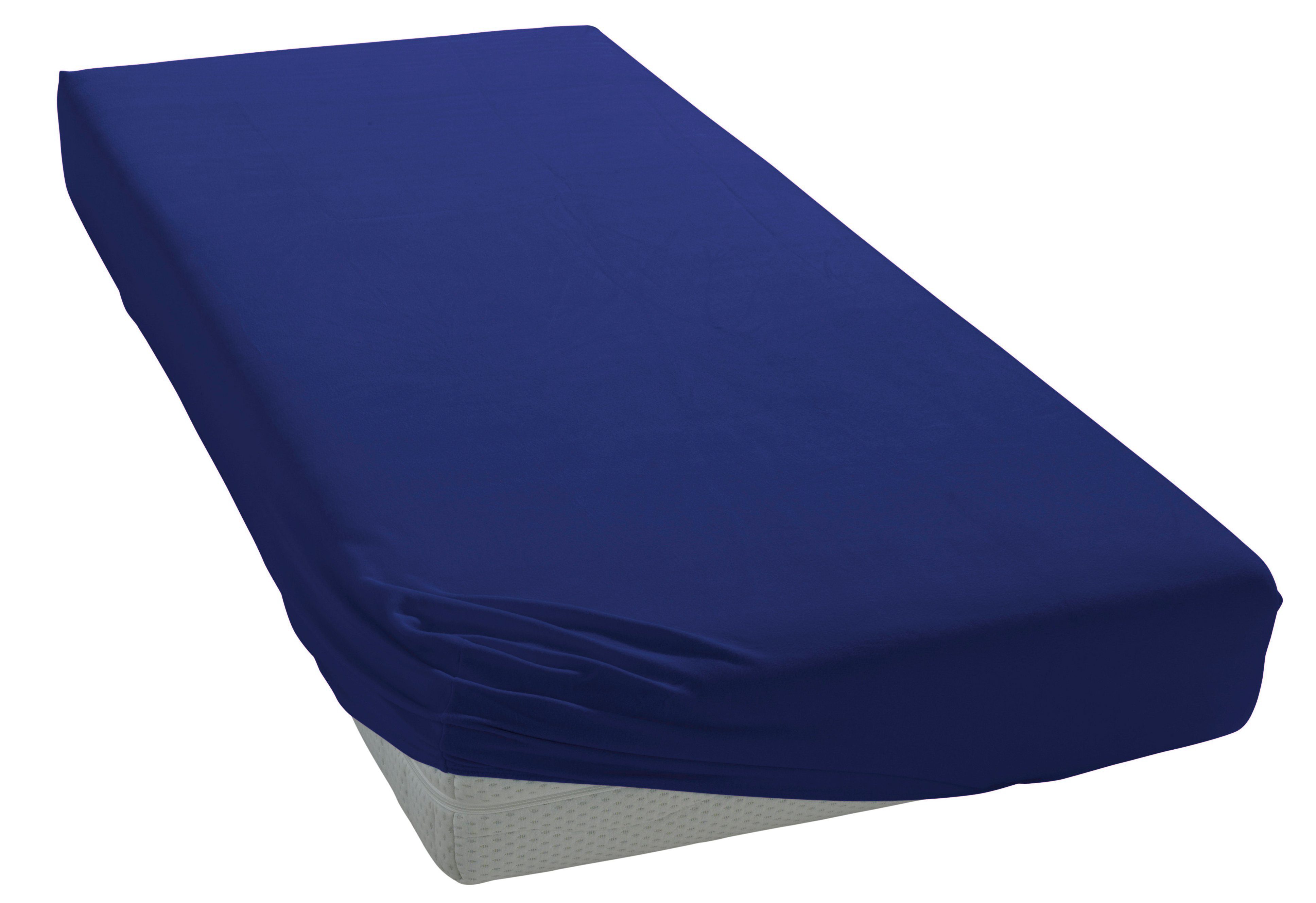 Spannbettlaken BELLANA "Jersey-Elasthan Aqua in Gr. 90x200, 140x200 oder 180x200 cm", blau (marine), 1 Stk., Jersey, 100x200 100x210 100x220 110x200 110x210 110x220 120x200 120x210 120x220 90x200 90x210 90x220 35, Jersey, Obermaterial: 97%...