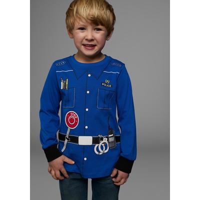 Langarmshirt KIDSWORLD "POLIZEI", Jungen, Gr. 140/146, blau (royalblau), Obermaterial: 100% Baumwolle, bedruckt, Basic, Basic, Rundhals, Langarm, Shirts, Langarm, Basic-Passform, bedruckt, Rundhalsausschnitt Image