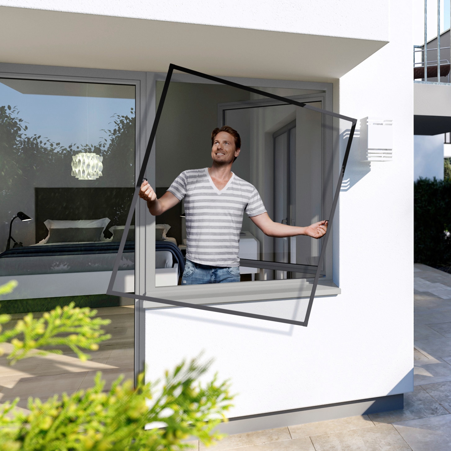 Insektenschutz-Fensterrahmen WINDHAGER "Spannrahmen PLUS", grau (rahmen: anthrazit gewebe: anthrazit), B:100cm H:120cm, Insektenschutzgitter, BxH: 100x120 cm