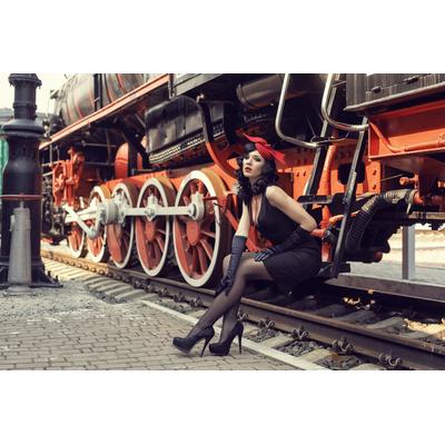 Fototapete PAPERMOON "EISENBAHN-LOKOMOTIVE ZUG BAHNGLEISE RETRO DESIGN MODEL", bunt, B:5,00m L:2,80m, Vlies, Tapeten Image