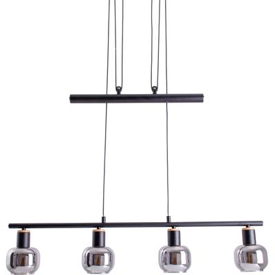 NÄVE Pendelleuchte "Fumoso", schwarz (schwarz, natur), Ø 10cm H: 100cm, Lampen, 4er Pendelbalkenleuchte,excl.4x E14 max. 40 W,Glas: dunkel getönt Image