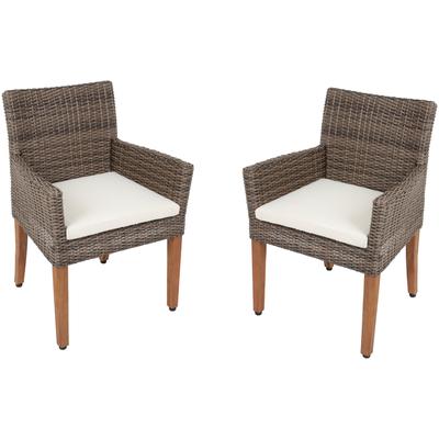 Gartenstuhl GARDEN PLEASURE "PALA", braun, B:60cm H:87cm T:65cm, Massivholz, Stühle, 2er Set, Akazie/Polyrattan, braun, inkl. Sitzkissen Image