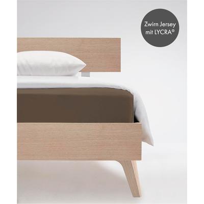 Spannbettlaken FLEURESSE "Comfort", braun (espresso), B:110-130cm L:200-220cm, Jersey-Elasthan, Obermaterial: 96% Baumwolle, 4% Elasthan (LYCRA), Laken, Spannbettlaken, langlebig & bügelfrei,Perfekte Passform durch POWER-STRETCH Image