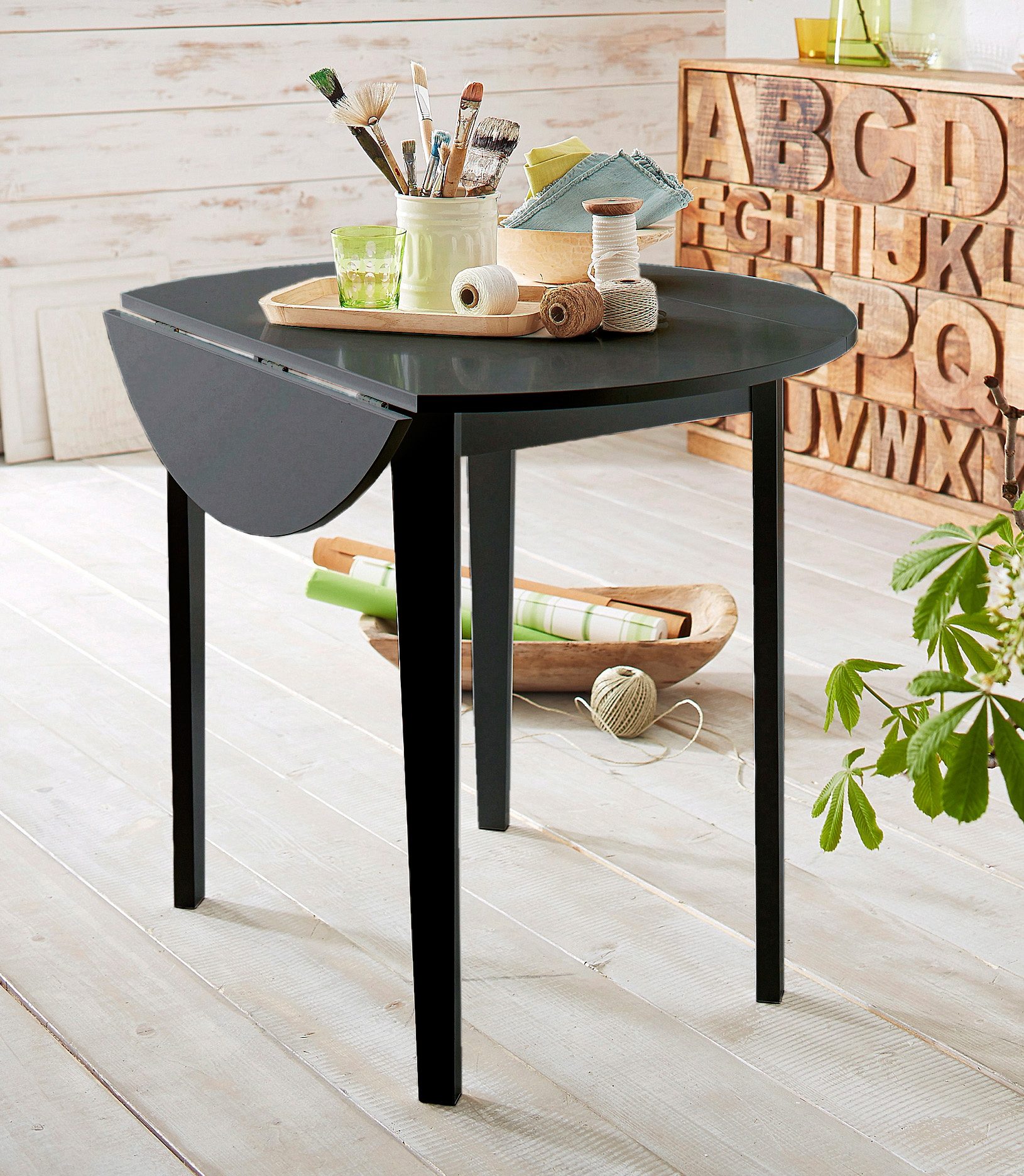 Esstisch HOME AFFAIRE, schwarz, B:92cm H:77cm T:92cm, Tische, Runde Esstische Esstisch Küchentisch, mit abklappbaren Seitenteilen, in zwei Farbvarianten, Höhe 77 cm