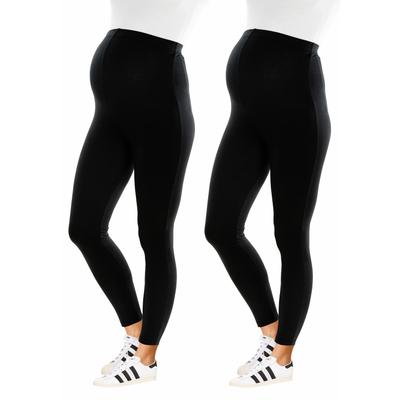 Umstandshose NEUN MONATE "2 Stück Umstands-Hosen für Schwangerschaft und Stillzeit", Damen, Gr. 44/46, N-Gr, schwarz, Jersey, Obermaterial: 95% Baumwolle, 5% Elasthan, unifarben, Basic, figurbetont 7/8-Länge, Hosen, 2er Pack Leggings für... Image