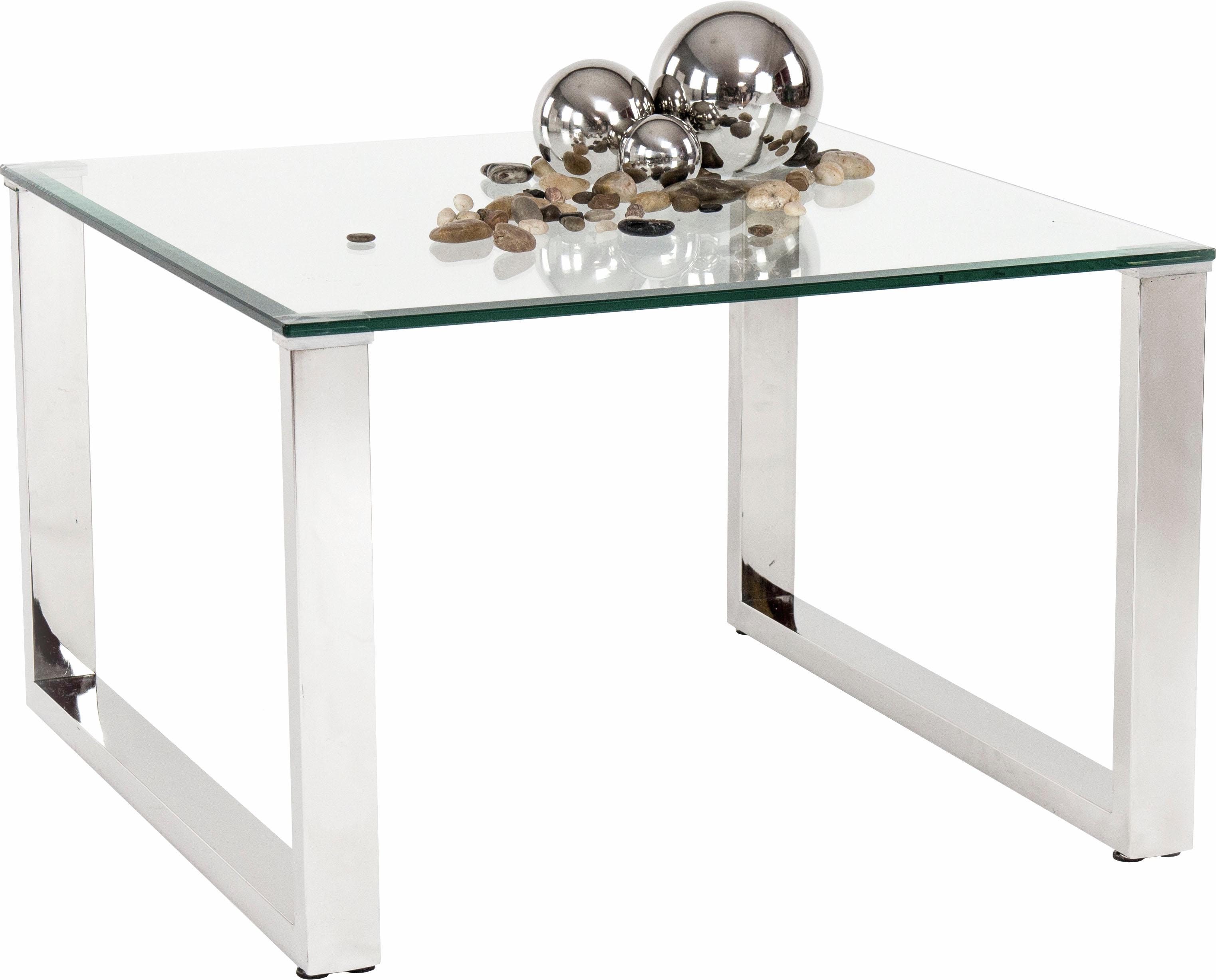 Beistelltisch PAROLI, transparent (klarglas, edelstahl), B:65cm H:43cm T:65cm, Tische, Gestell Edelstahl poliert