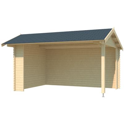 Gartenhaus LASITA MAJA "Unterstand/Lounge San Diego", beige (naturbelassen), ohne Dacheindeckung, Holzwerkstoff, Gartenhäuser, Unterstand / Lounge 34mm, Fundamentmass 4250x3000, Naturbelassen
