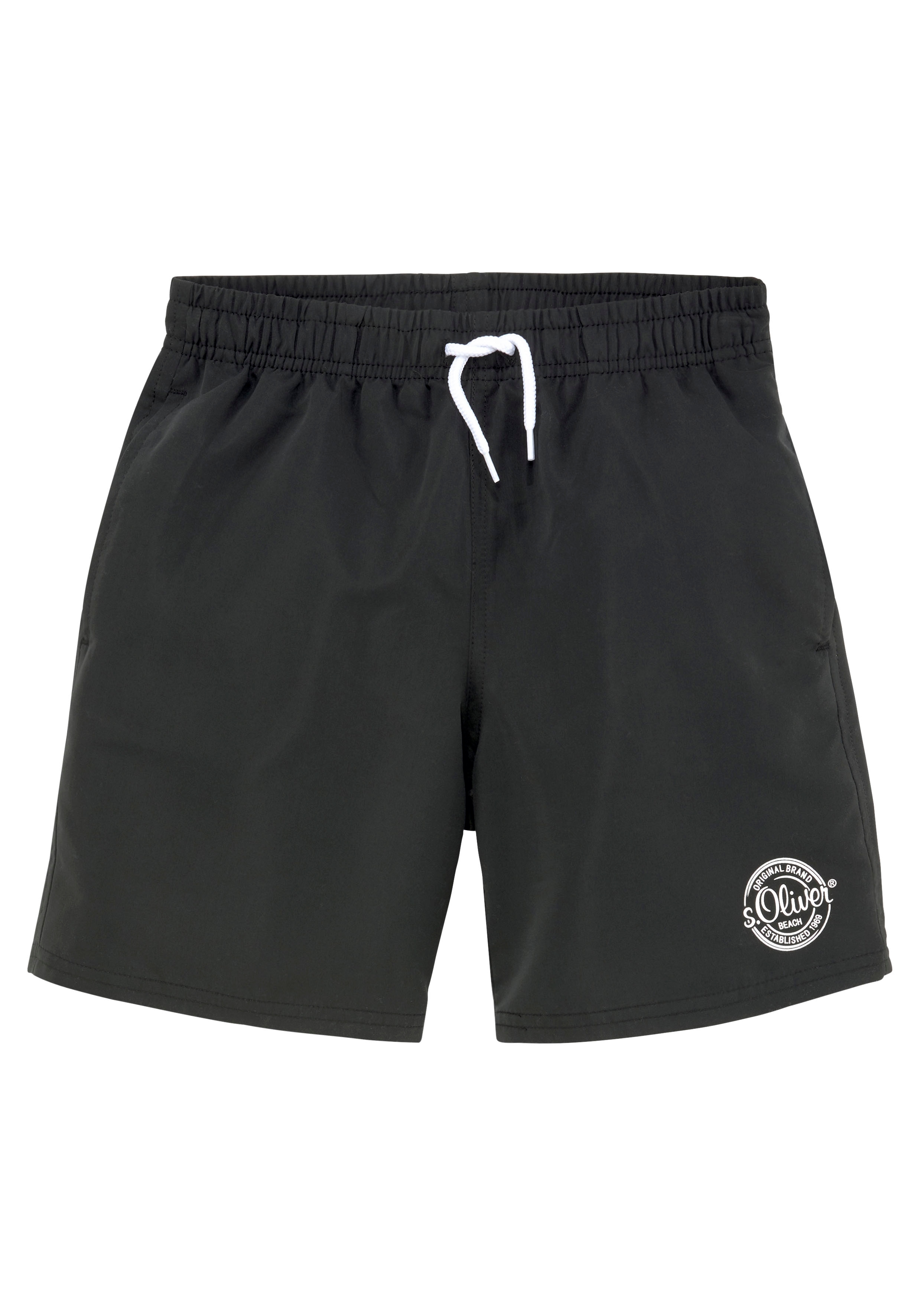 Badeshorts S.OLIVER, Kinder, Gr. 134/140, N-Gr, schwarz, Polyester, Badehosen, mit seitlichem Logodruck Image