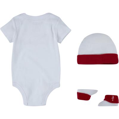 Body LEVI'S KIDS "Neugeborenen-Geschenkset", Baby, Gr. 1 (62/68), N-Gr, weiß, Obermaterial: 100% Baumwolle. Obermaterial 2: 62% Baumwolle, 34% Polyethylen, 4% Elasthan. Söckchen: 62% Baumwolle, 34% Polyester, 4% Elasthan, bedruckt, Kurzarm, Bodies,...