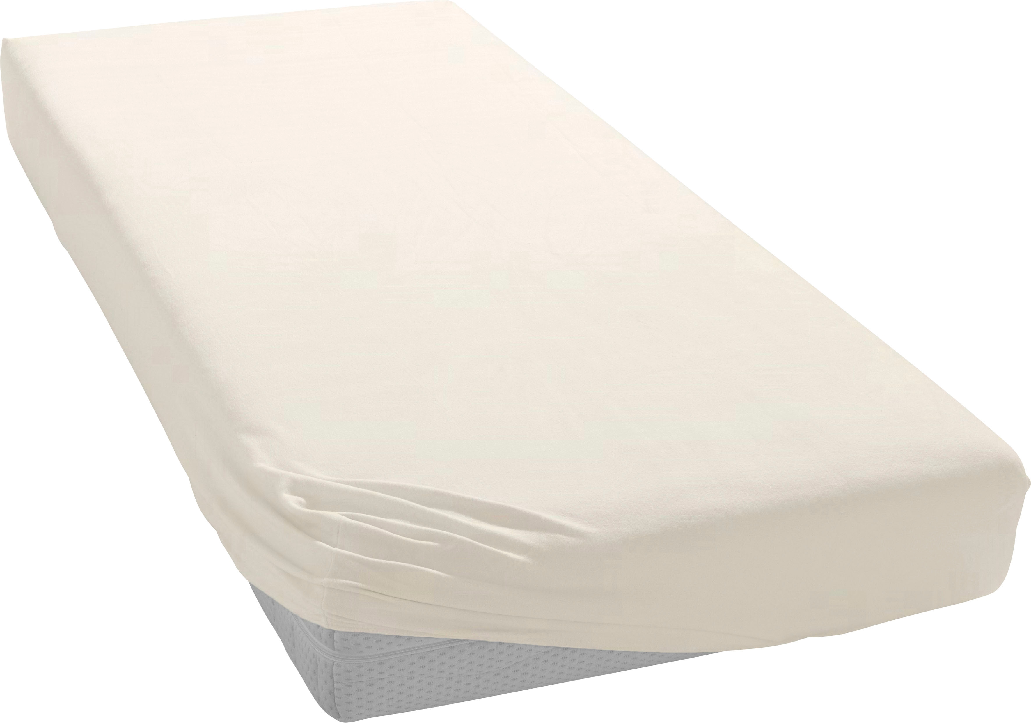 Spannbettlaken BELLANA "Zwirn-Elasthan deluxe in Gr. 90x200, 140x200 oder 180x200 cm", weiß (schnee), 1 Stk., Jersey, 140x200 140x210 140x220 150x200 150x210 150x220 160x200 160x210 160x220 35, Jersey, Obermaterial: 97% Baumwolle, 3% Elasthan,...