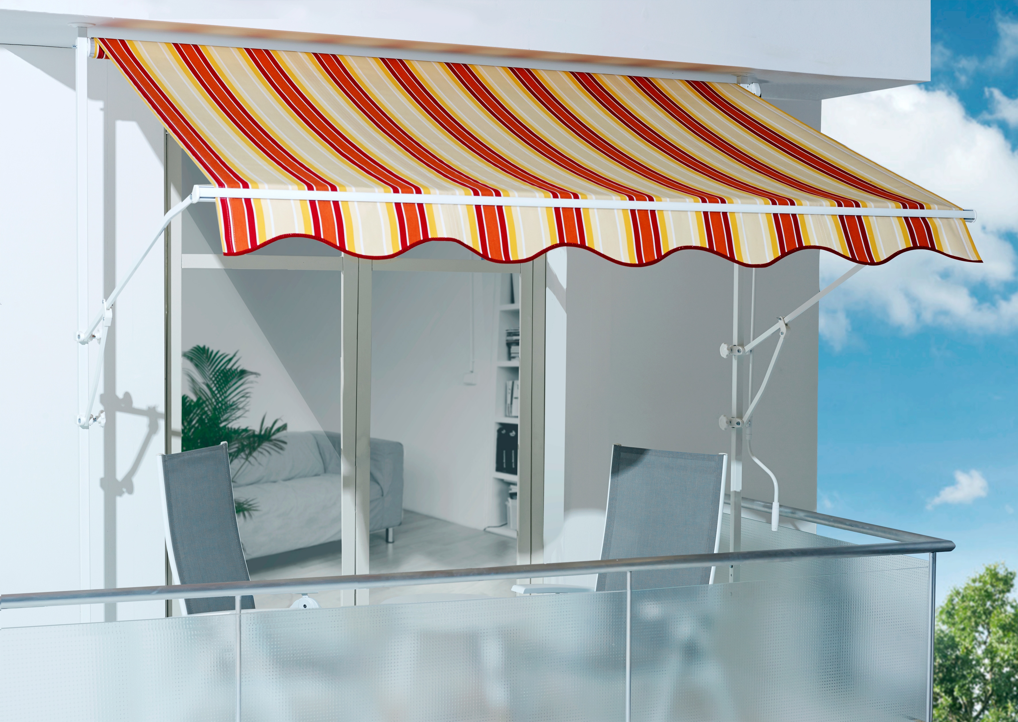 Klemmmarkise SPETTMANN "LINE", weiß (gelb, rot, weiß), B:250cm, Polyester, Markisen, Breite: 250 cm, Ausfall 160 cm
