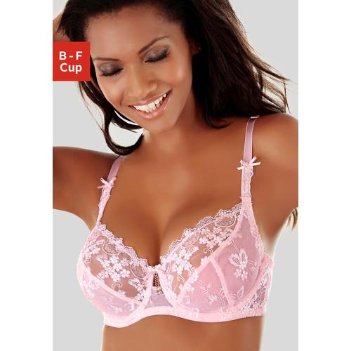 Bügel-BH LASCANA Gr. 105, Cup F, rosa (rosé, creme) Damen BHs BH Bügel-BH Dirndl-BH Hochzeitsdessous Hochzeitswäsche Spitzen-BH Spitzenwäsche Trachtenwäsche mit transparenter Stickerei-Spitze, Dessous